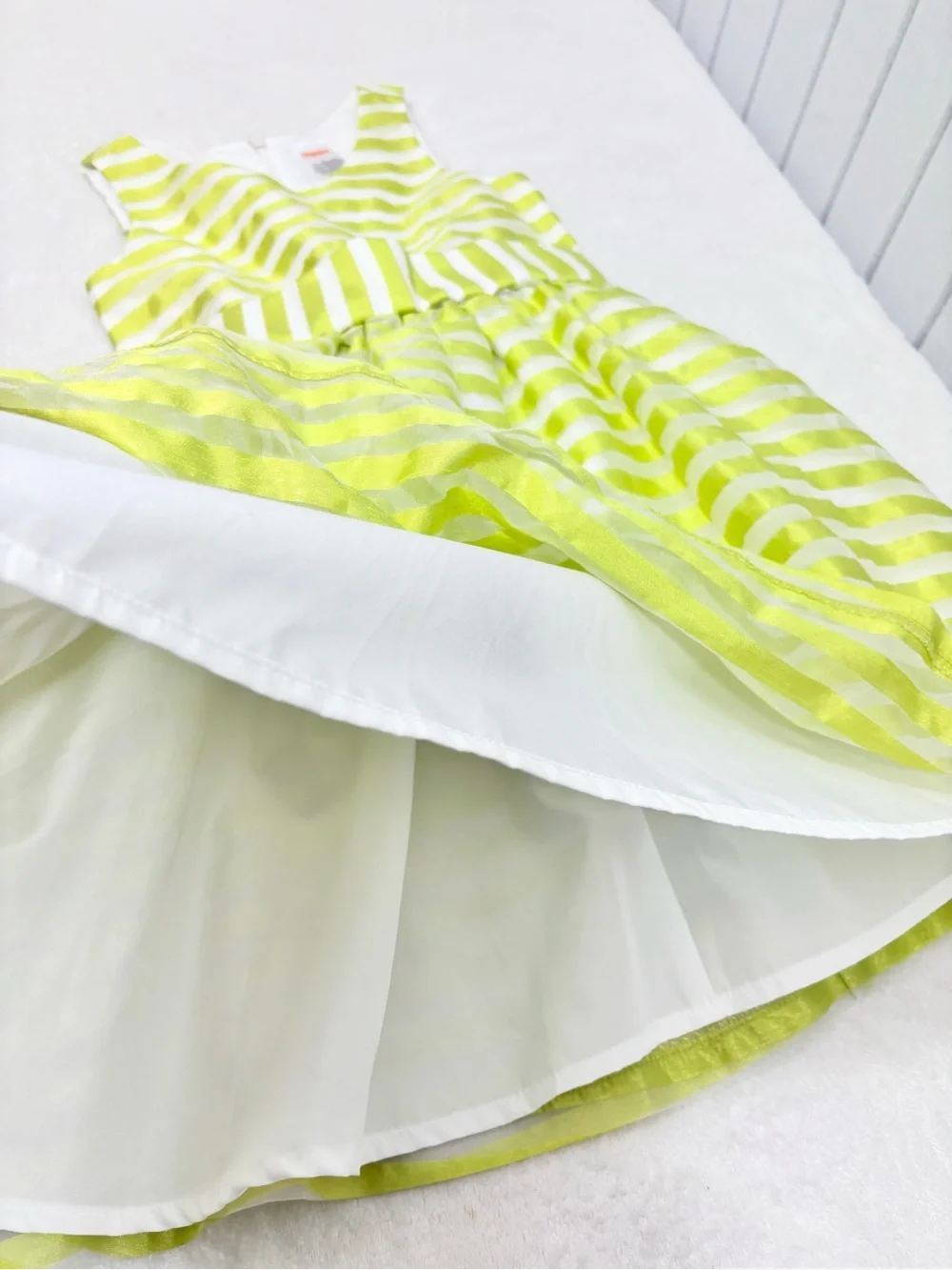Gymboree Lime Green & White Striped Sleeveless Fit-and-Flare Dress